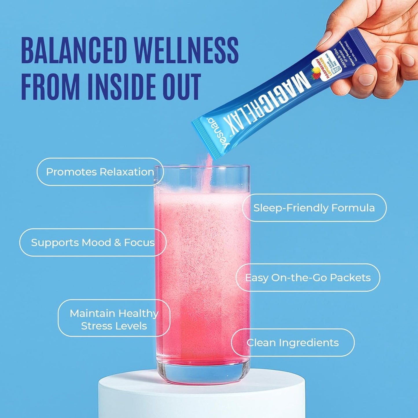 MAGICRELAX Calming Sparking Mix 8-in-1 Magnesium  Raspberry Lemonade Flavor