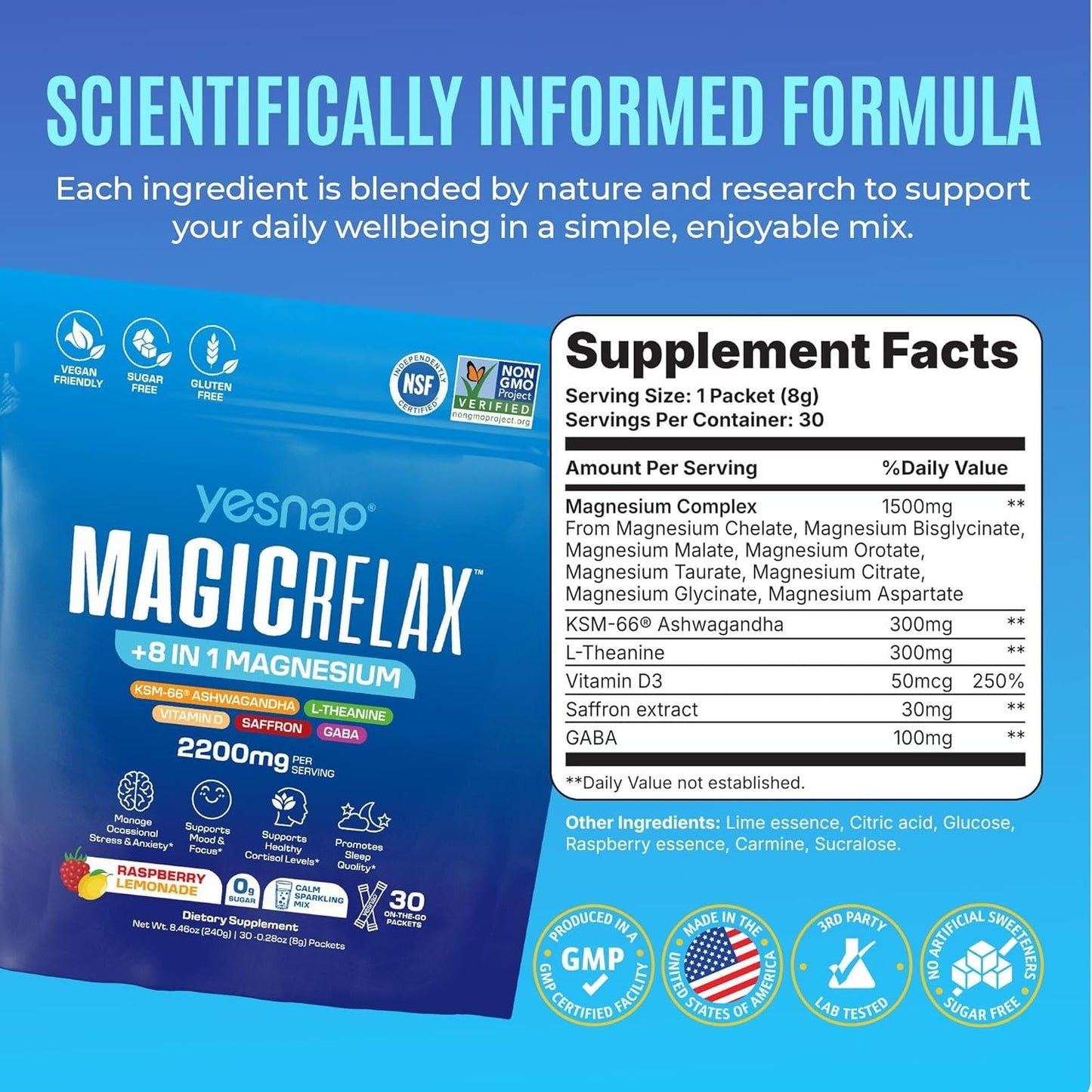 MAGICRELAX Calming Sparking Mix 8-in-1 Magnesium  Raspberry Lemonade Flavor