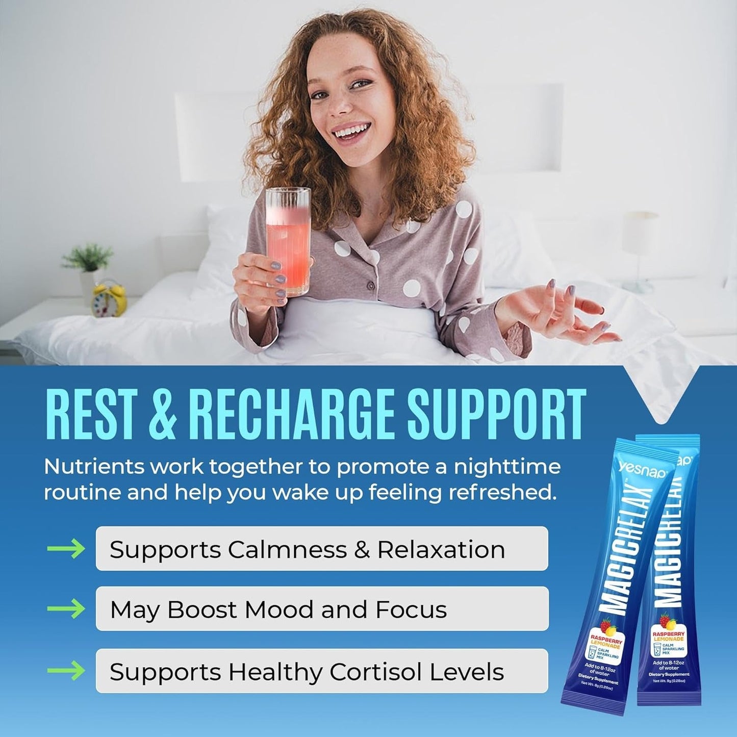 MAGICRELAX Calming Sparking Mix 8-in-1 Magnesium  Raspberry Lemonade Flavor
